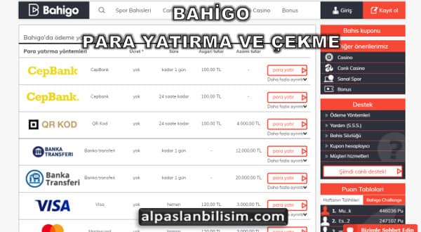 bahigo para yatırma ve çekme